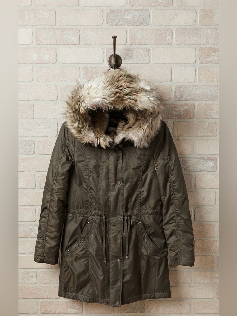 Laundry By Shelli Segal Dark Charcoal -Grey Parka with Faux Fur Hood NWOT